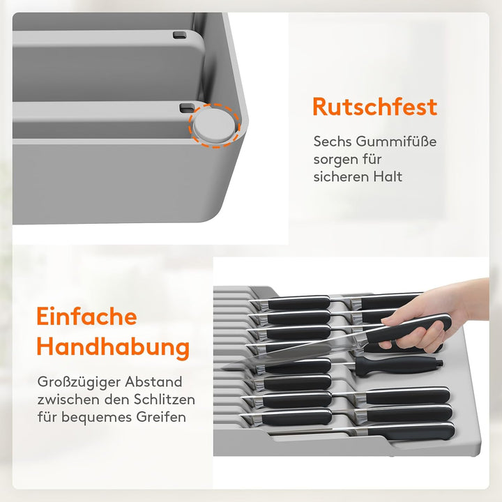 Lifewit Magnetischer Messerhalter Schublade für 16 Messer, Messer Organizer mit Rutschfestem Boden,