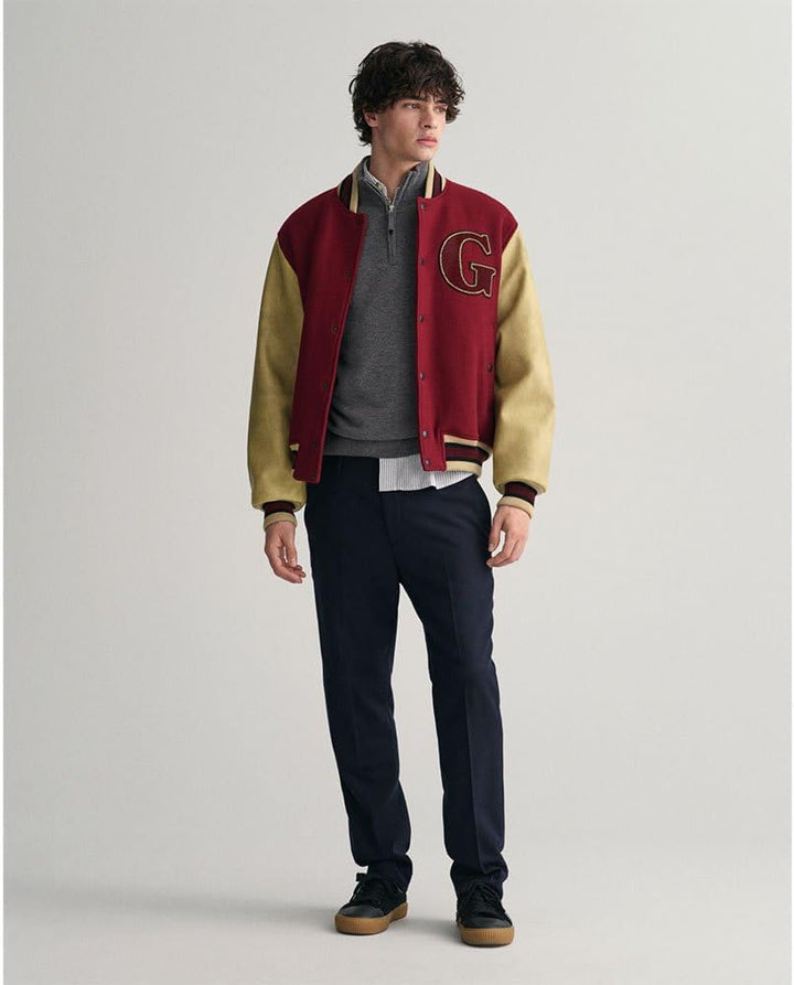 GANT Herren Superfeiner Lammwollstrick Mit Halbem Reissverschluss, Tartan Green S Charcoal Melange,