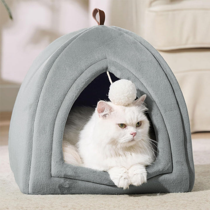 BEDSURE Katzenhöhle Katzen Grau - Faltbare Katzenbett mit waschbaren Kissen, Katzenzelt für Kätzchen
