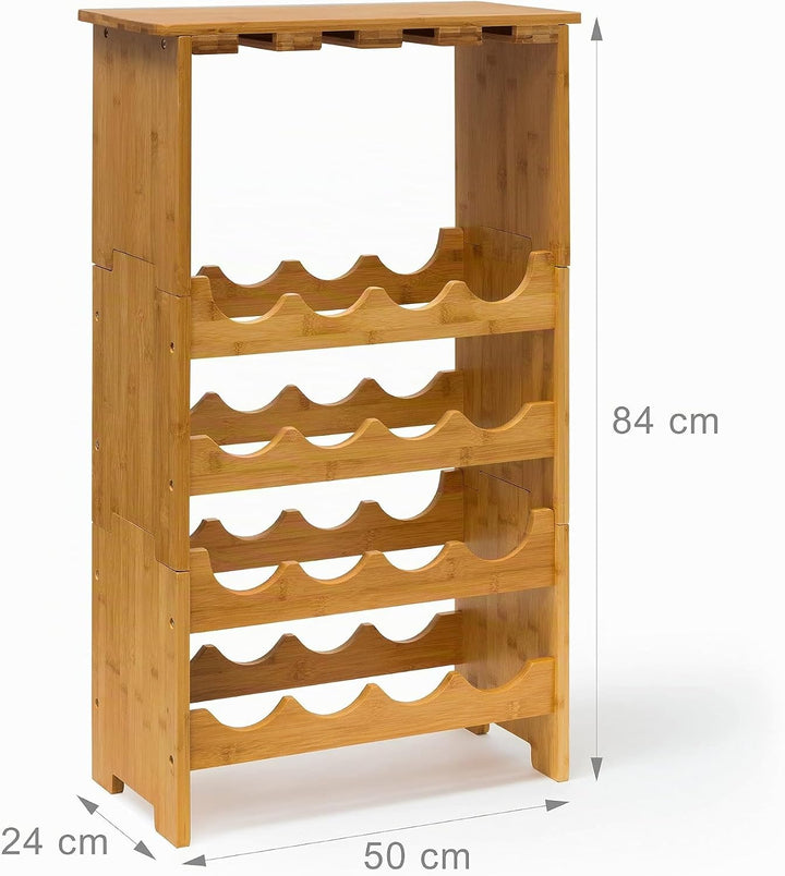 Relaxdays Weinregal aus edlem Bambus H x B x T: ca. 84 x 50 x 24 cm Weinhalter für 16 Flaschen und 1