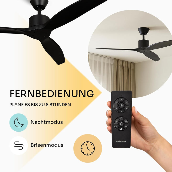 Mellerware - Deckenventilator mit Fernbedienung Brizy! | 45W | 6 Geschwindigkeiten | Sehr Leise | So