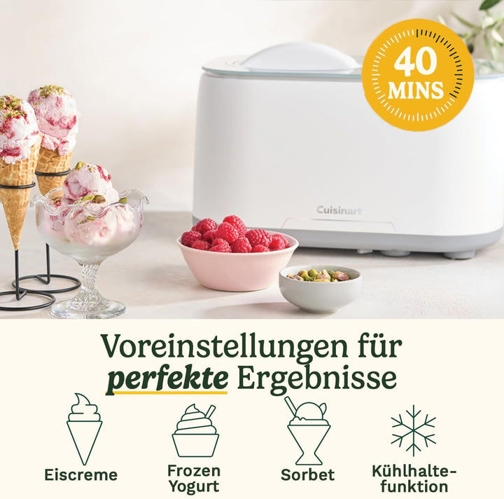 Cuisinart FreezeEase – Selbstkühlende Eismaschine | 3 Voreinstellungen | Eiscreme, Sorbet, Frozen Yo