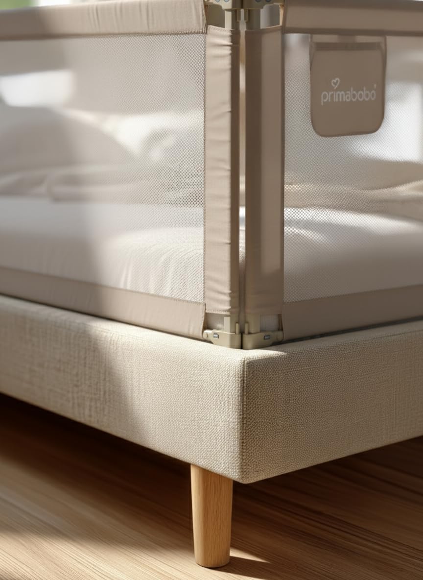 Primabobo Bettgitter 140 cm Beige – Rausfallschutz Kinderbett, Sicheres Bettgitter Kinder, Einfache