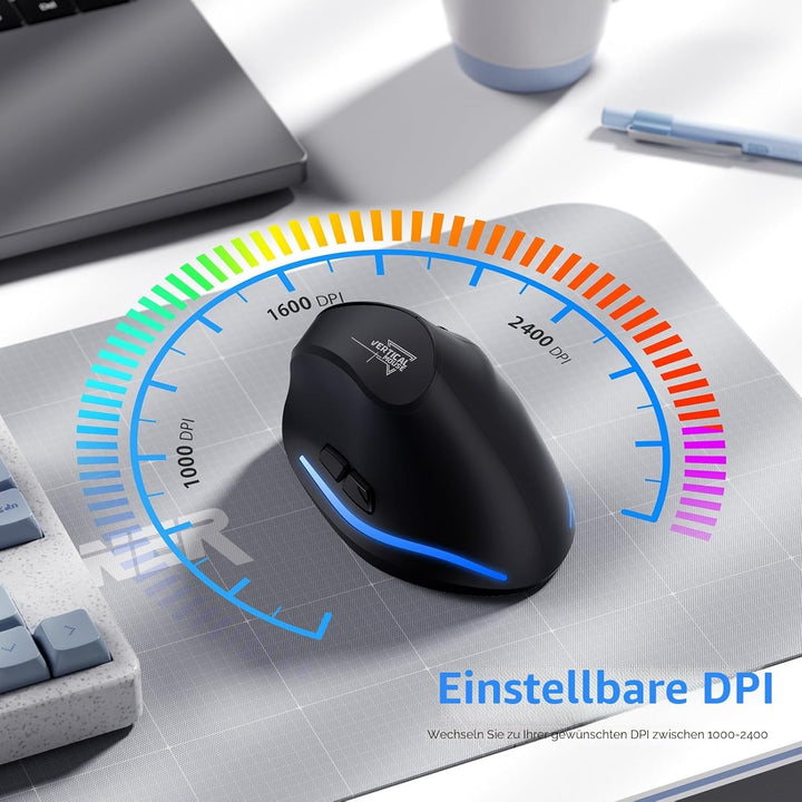Update-Version 2.4G Vertikale Ergonomische Maus, Silent RGB Vertical Maus, 4800 DPI, 6 Tasten Wieder