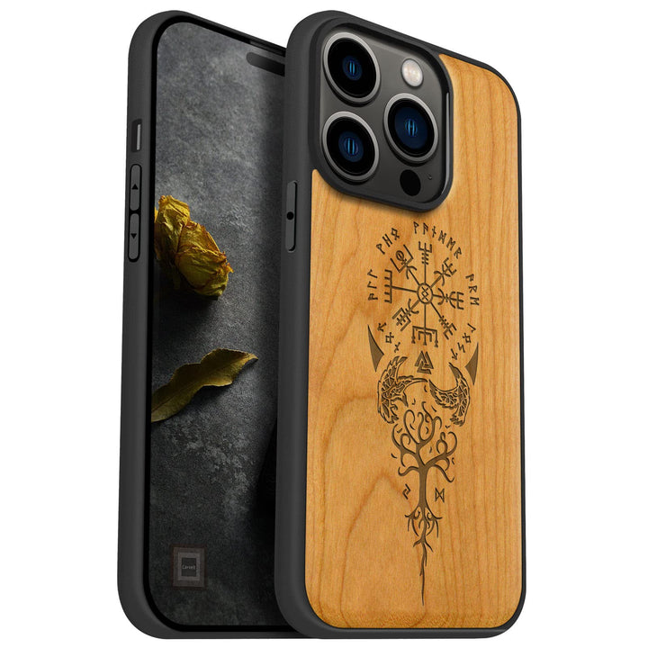 Carveit Magnetisch Hülle für iPhone 14 Pro Case [Elegante Kirschholz] [Weich TPU Stossstange] Stossf