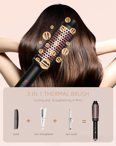 Thermal Brush 3 in 1 38 mm UKLISS Lockenbürste, LCD-Anzeige 120-200℃, Heisse Bürste Erzeugt Wurzelvo