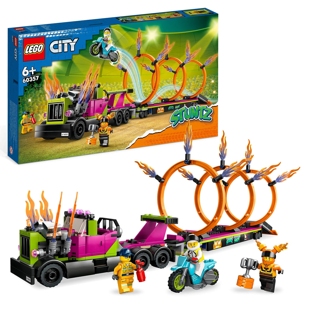 LEGO 60357 City Stuntz Stunttruck mit Feuerreifen-Challenge, mit schwungradbetriebenem Motorradspiel