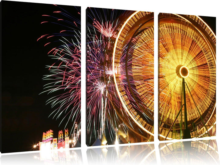 Pixxprint Jahrmarkt mit Feuerwerk als Leinwandbild/Grösse: 3 Teilig (120x80) cm/Wandbild/Kunstdruck/