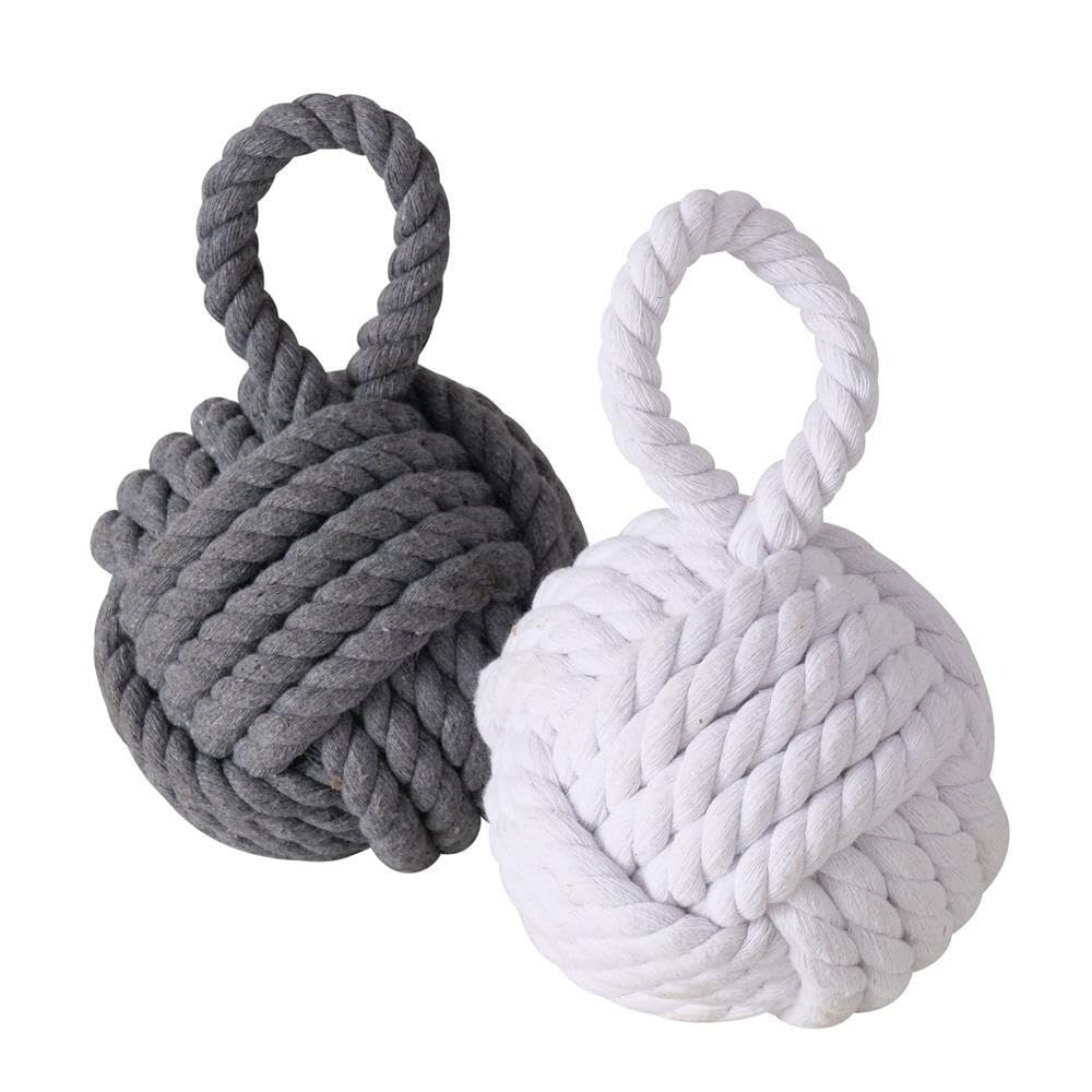 Boltze Türstopper Set Jute Knoten Natur Strick Kugel Stoff Boden 1,5 kg Gewicht mit praktischer Schl