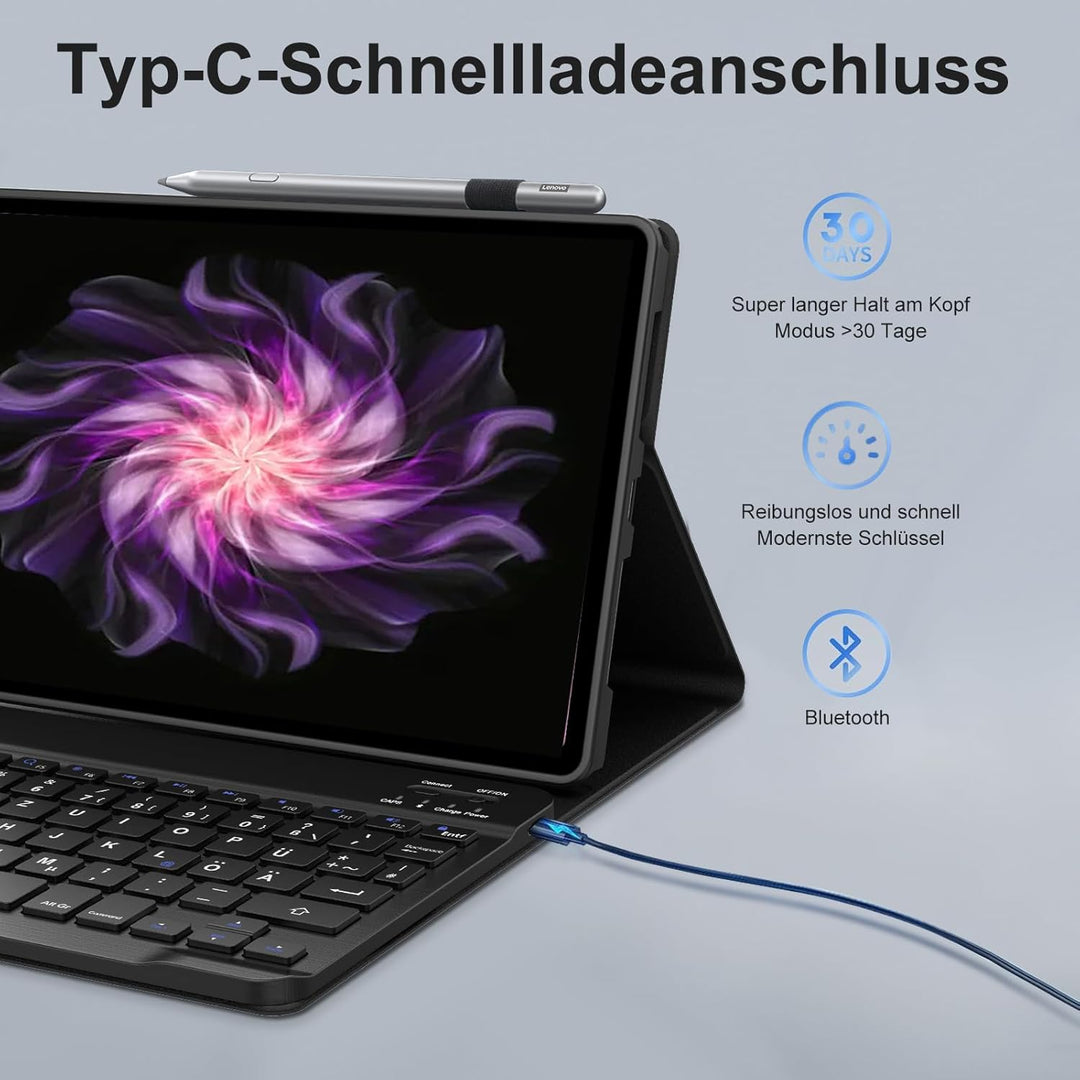 FOGARI Tastatur Hülle für Lenovo Tab K11 Plus 11.45 Zoll 2024, QWERTZ Deutsches Magnetisch Abnehmbar