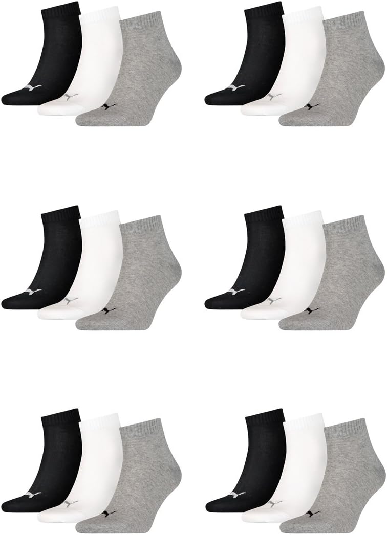 PUMA Unisex Quarters Socken Sportsocken 18 er Pack (grey/white/black, 43-46)