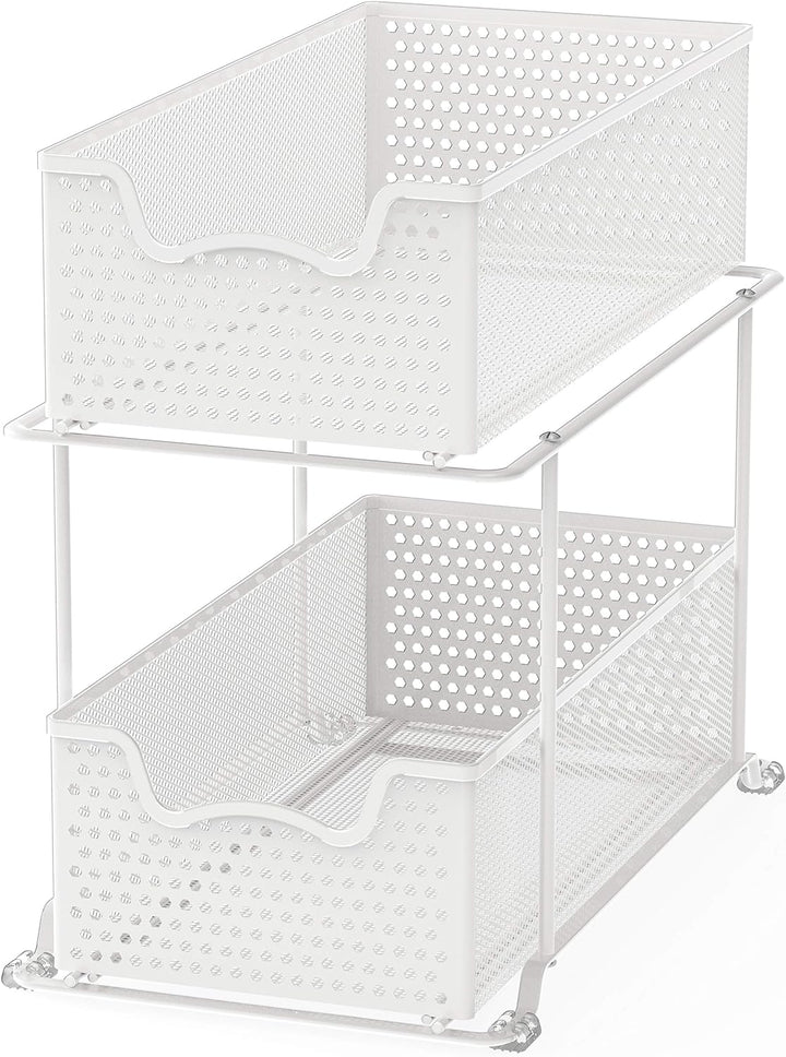 Simple Houseware 2-stufiger Schiebeschrank, Korb, Organizer, Schublade, weiss, Weiss