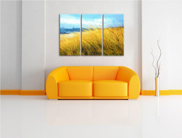 Schilf Gras am Ufer Spezial 3-Teiler Leinwandbild 120x80 Bild auf Leinwand, XXL riesige Bilder ferti