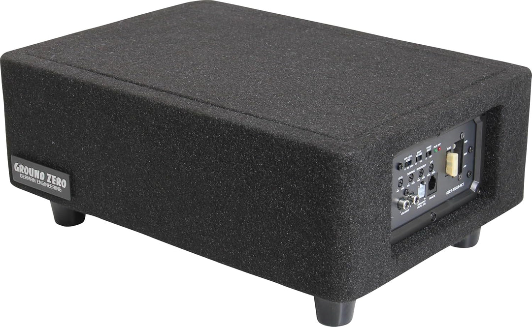 Ground Zero GZCS 20SUB-ACT Aktiv-Gehäusesubwoofer, 20cm, 250W RMS, 50-150Hz, Downfire, 9-16V, Holz
