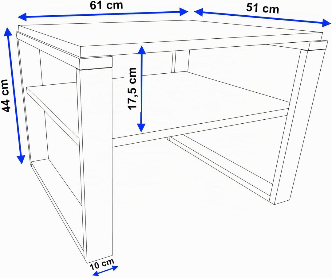 Couchtisch 61×51 cm – Wohnzimmertisch aus Holzwerkstoff, Stabiler &amp; moderner Kaffeetisch mit zusätzl