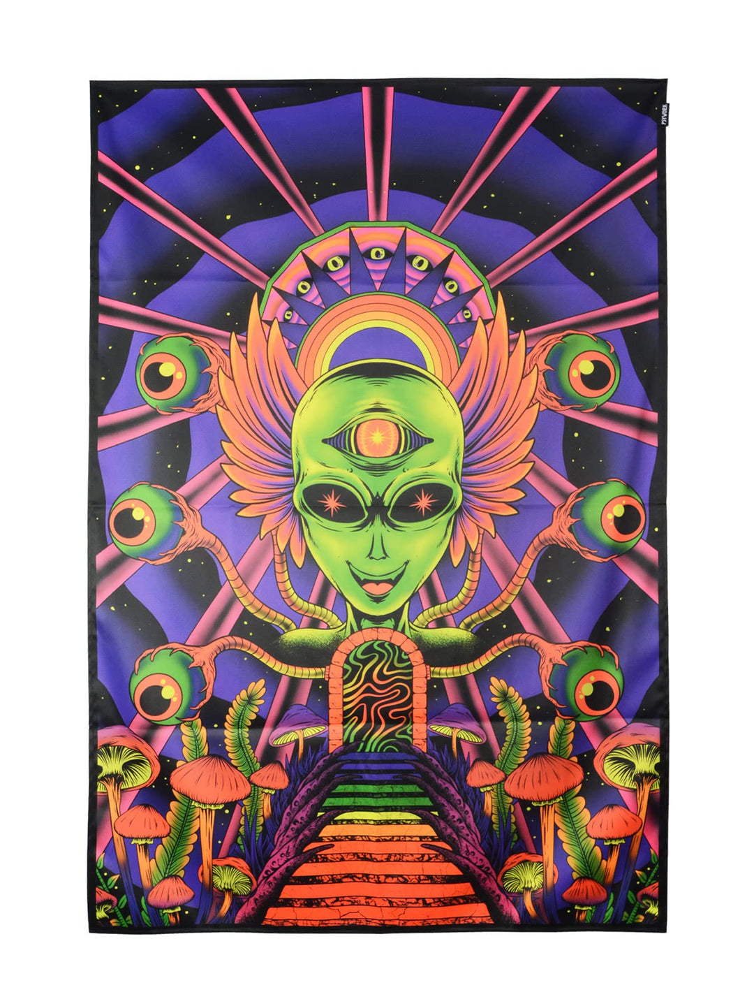 PSYWORK Schwarzlicht Stoffposter Neon | Alien Godness | 1,0 x 1,5m | UV-aktiv | fluoreszierend | Wan