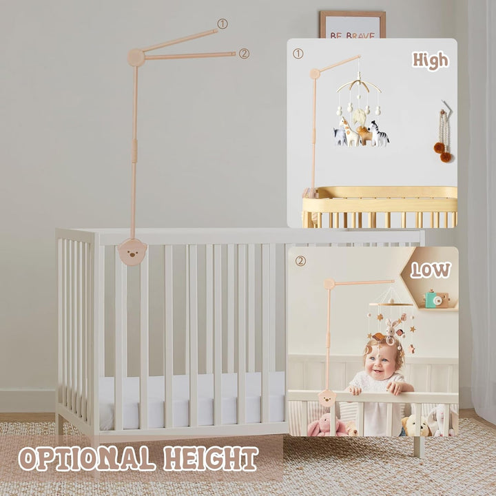 Mobile Halterung Holz für Babybett, Mobile Ständer Niedlicher Bärenform Design, 360°Drehbar Baby Mob