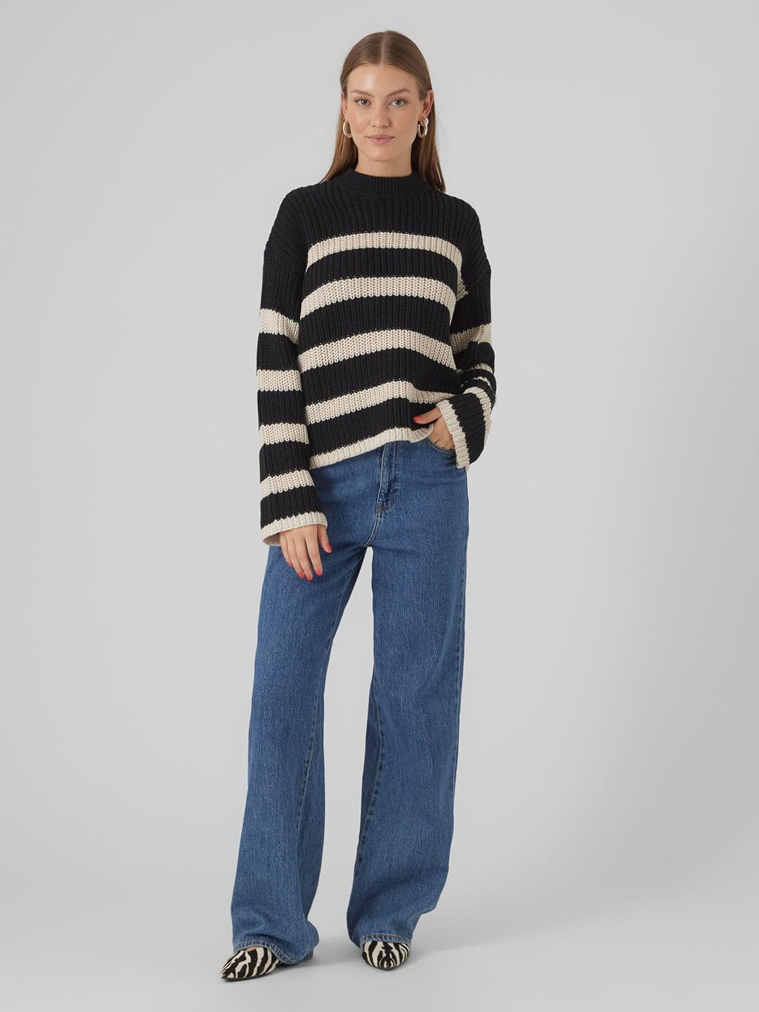 VERO MODA Female Strickpullover VMHILDA Strickpullover | Knitted Pullover S Black/Stripes:birch, S B