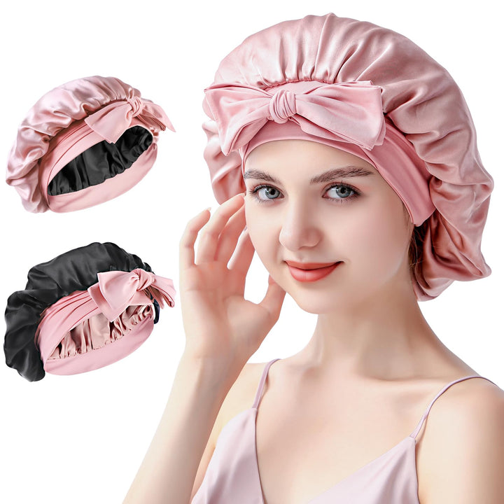 Seidenhaube zum Schlafen, Schlafhaube Seide aus 100% Maulbeerseide, 22 Momme Bonnet Seide Doppellagi
