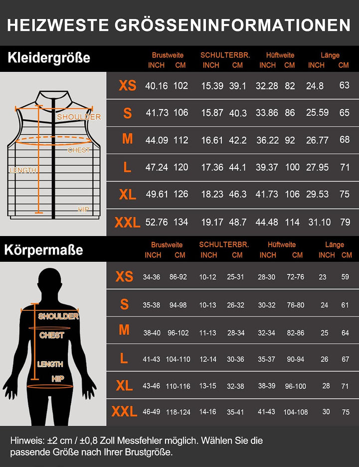Beheizbare Weste für Damen und Herren, Beheiztes Gilet mit 15 Heizpads, beheizter Körperwärmer für O