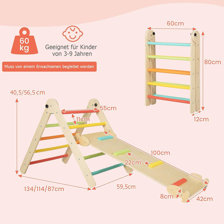 DREAMADE Montessori Klettergerüst Indoor, Holzdreieck Kletterspielzeug aus Holz, Kletterdreieck mit