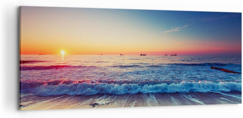 Wandbilder Dekoration Wohnzimmer Meer Strand Welle Panorama Bilder auf Leinwand 120x50cm Leinwandbil