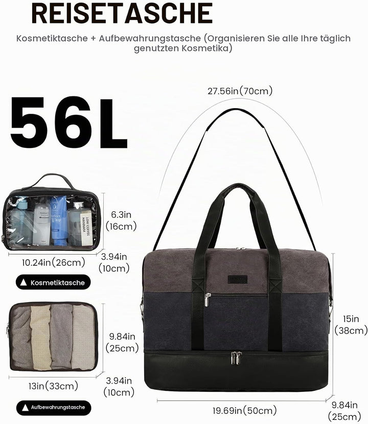 LOVEVOOK Reisetasche Weekender Herren Gross, 56L Handgepäck Tasche Für Flugzeug, Sporttasche Duffle