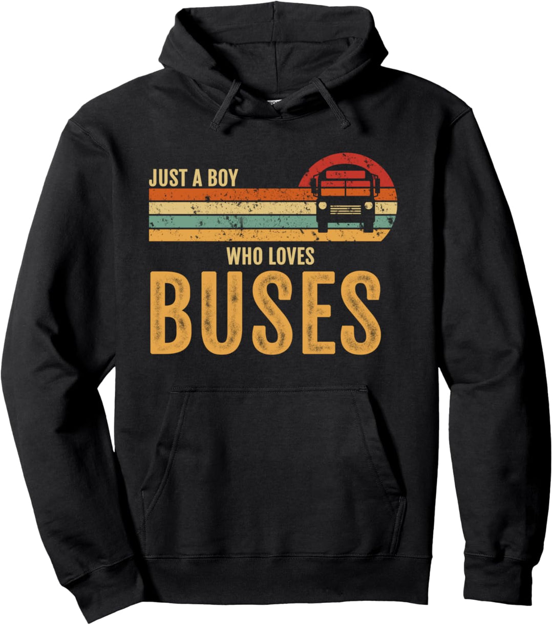 Just A Boy Who Loves Buses Retro Funny Buses Vehicles Pullover Hoodie