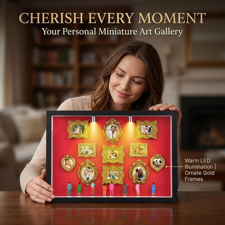 DIY Mini Museum Bilderrahmen, Mini Figuren Menschen Museum Silhouette Box mit Golden Rahmen & LED Li