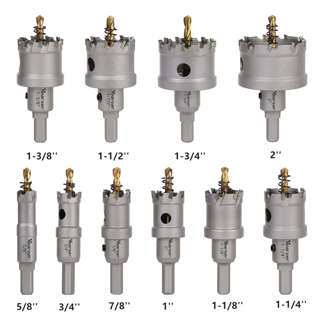 Vearter TCT Hartmetall Lochsäge 10PCS für Hartmetall Hartmetall bestückt Lochschneider mit Pilotbohr