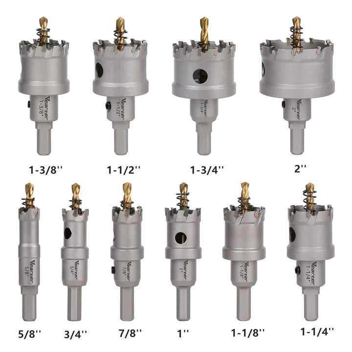 Vearter TCT Hartmetall Lochsäge 10PCS für Hartmetall Hartmetall bestückt Lochschneider mit Pilotbohr