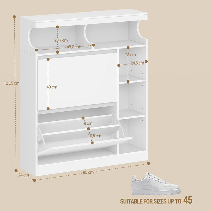 Hzuaneri Schuhschrank mit 2 Klappen, Schmal Schuhschrank mit 3 Ablagefächer, Trennwand Verstellbar,