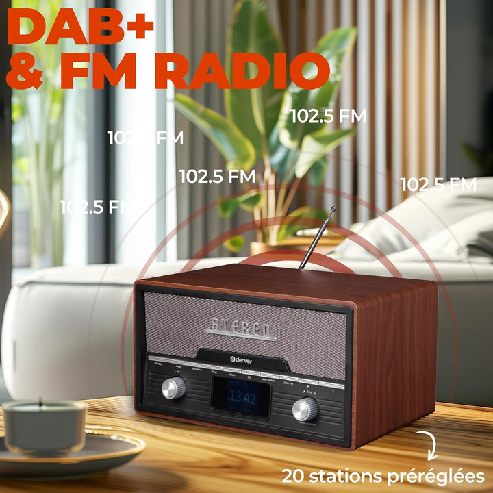 DENVER MDA-525DW Retro Mikro HiFi Anlage - DAB+ & FM Radio - CD-Player - Bluetooth - USB-Anschluss -