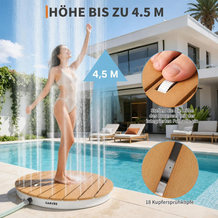 Premium WPC Saunadusche Sommer Pooldusche, Gartendusche Rund mit Fussrad, Aussendusche Witterungsbes