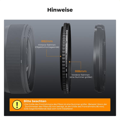 K&F Concept Nano-X Variable ND Filter 82mm Slim Variabler Graufilter ND8-128 (3-7 Stop) Neutral Grau