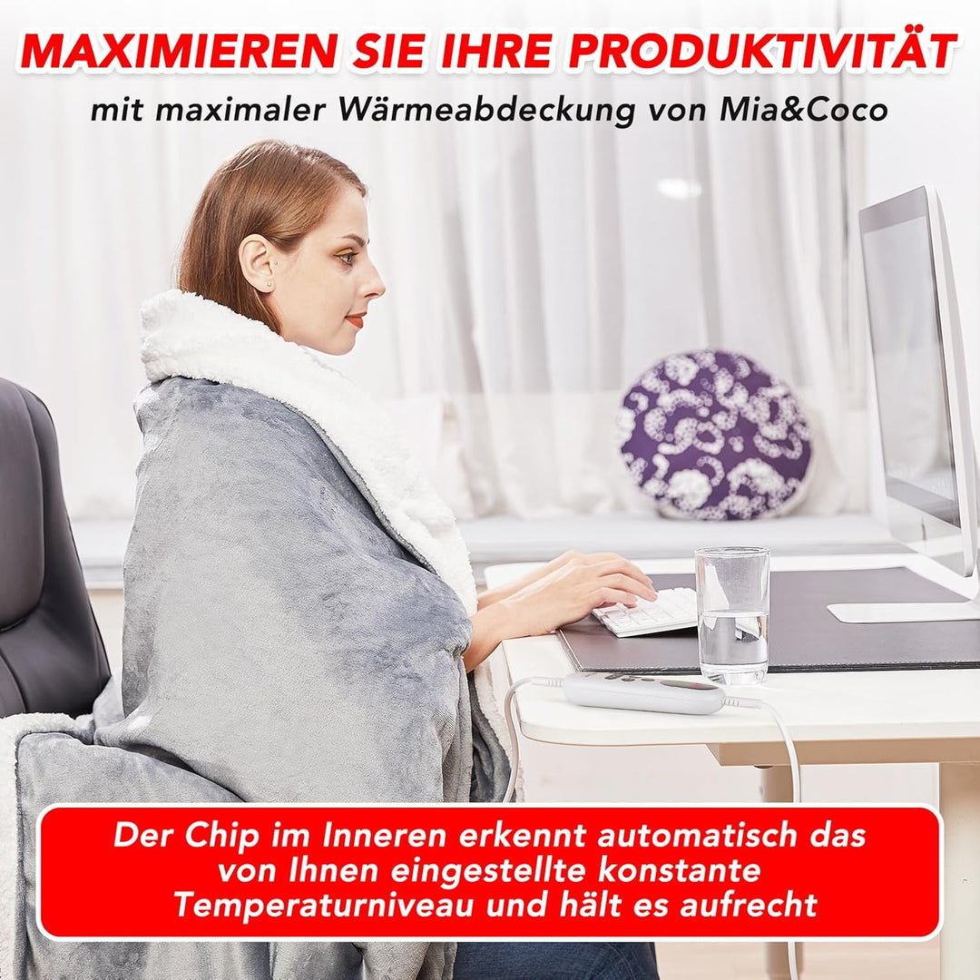 Heizdecke mit Abschaltautomatik, 130x160cm, 10 Heizstufen Up-to-9 Stunden Auto-Off-Timer Überhitzung
