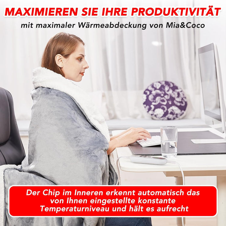 Heizdecke mit Abschaltautomatik, 130x160cm, 10 Heizstufen Up-to-9 Stunden Auto-Off-Timer Überhitzung