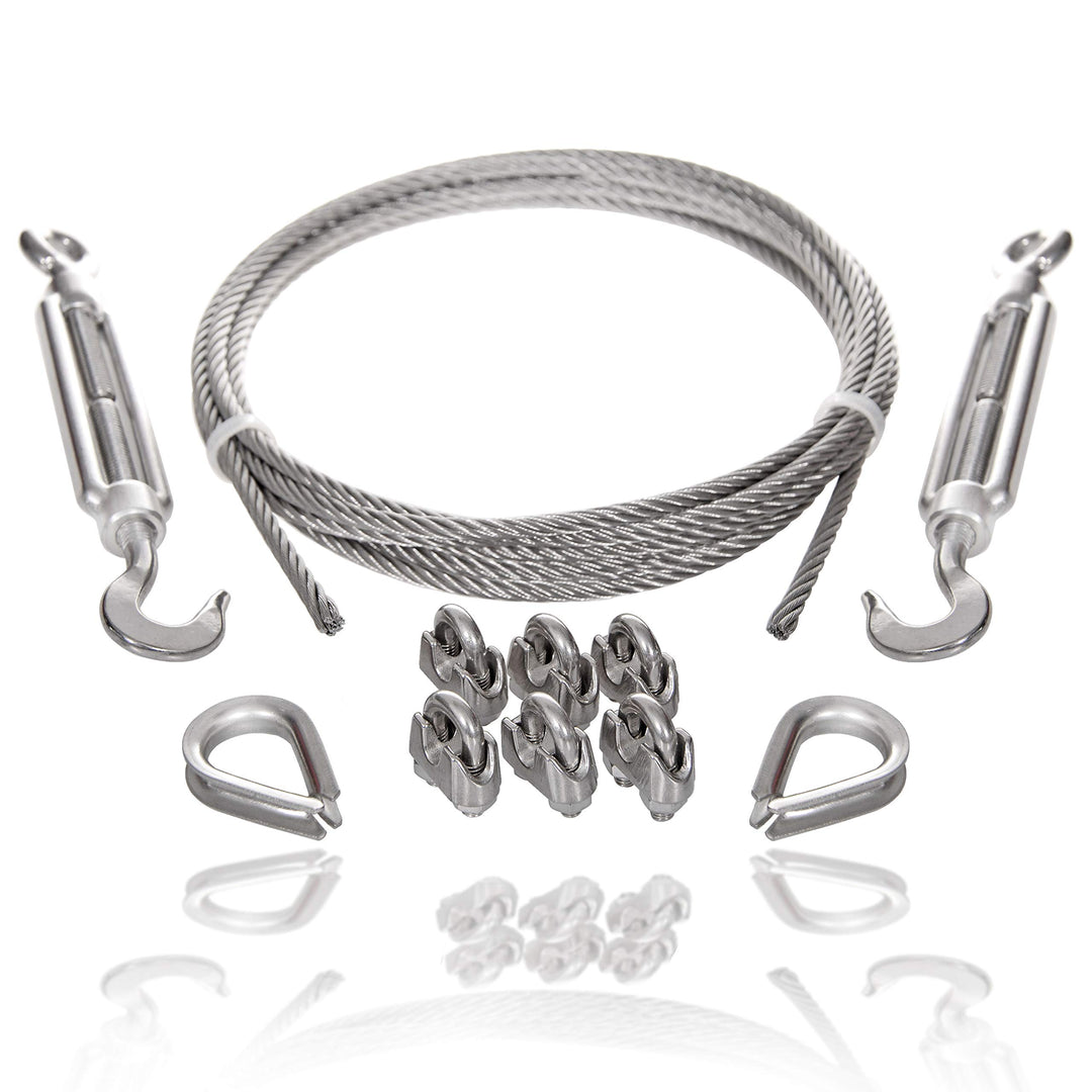 Drahtseile24 Edelstahlseil Set mit 6x Seilklemmen, 2x Seilkauschen und 1x Seilspanner Edelstahl | Sp