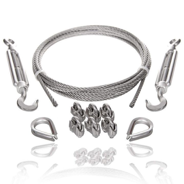 Drahtseile24 Edelstahlseil Set mit 6x Seilklemmen, 2x Seilkauschen und 1x Seilspanner Edelstahl | Sp