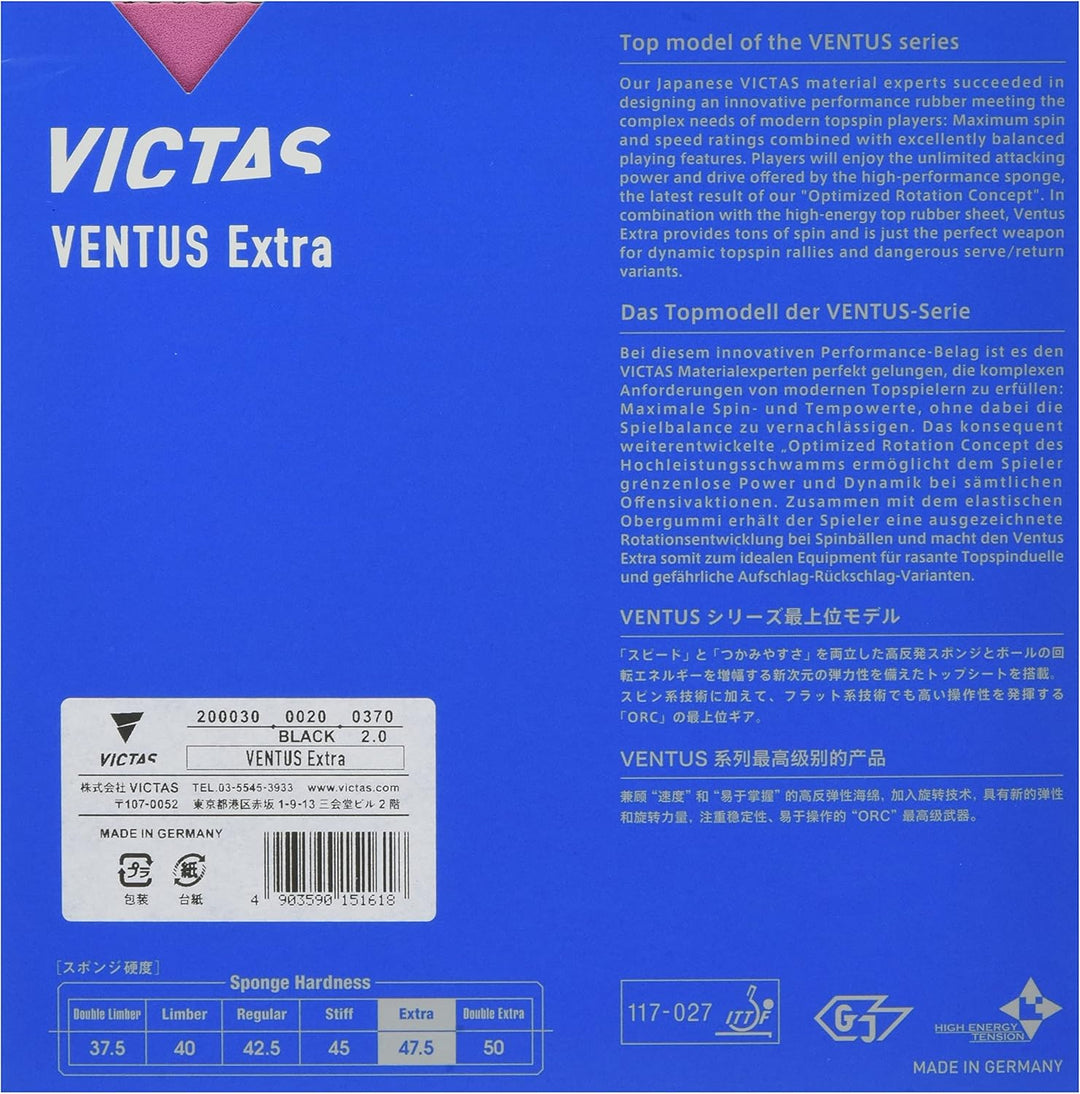 VICTAS Belag Ventus Extra Schwarz 2,0 mm, Schwarz 2,0 mm