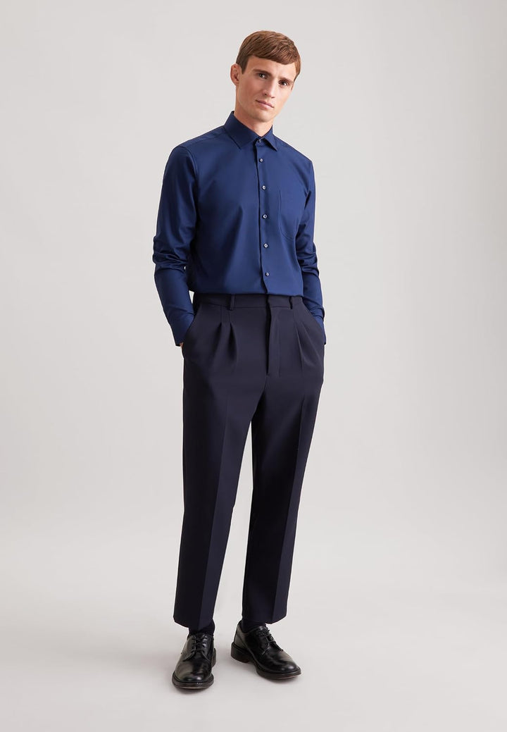 Seidensticker Herren Men Regular Patch Longsleeve Hemd (1er Pack) 38 Dunkelblau(193690), 38 Dunkelbl