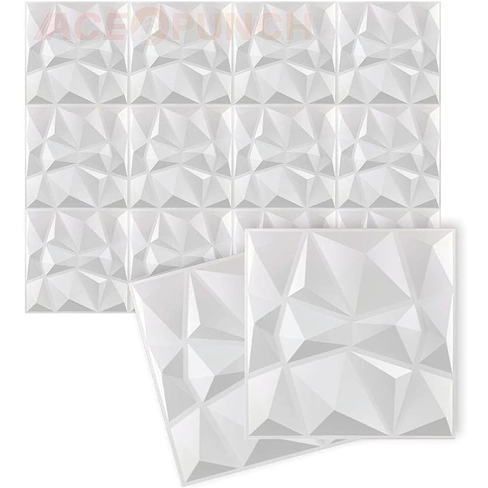 Acepunch New 12 Stücke Weiss 30CM X 30CM Strukturierte PVC wasserdicht-3D-Wandpaneele mit Diamantdes