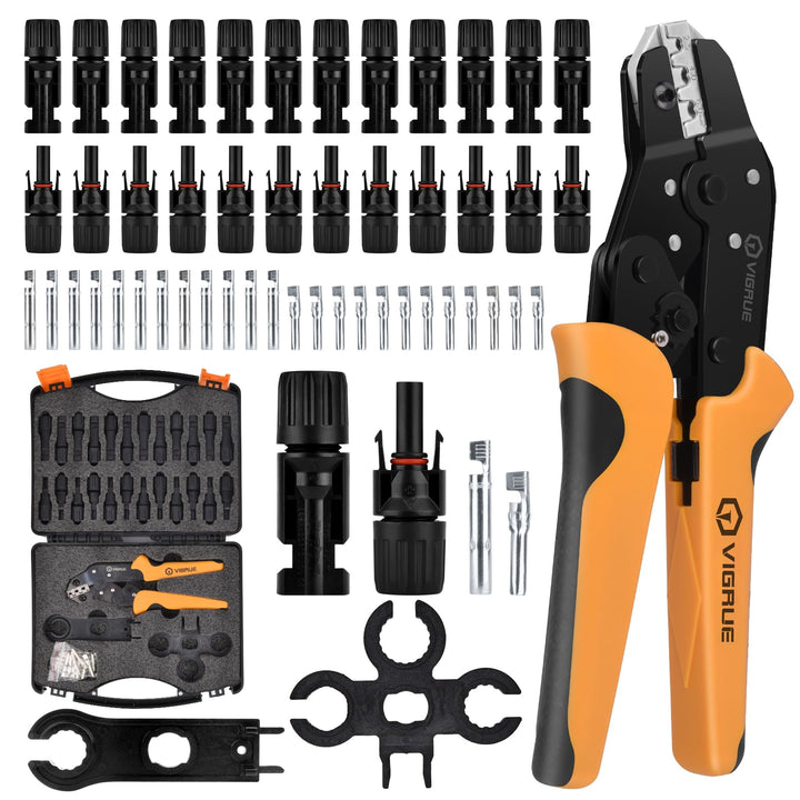 VIGRUE Solarstecker mc4 Stecker, mc4 Crimpzange Set für 2.5/4/6mm² Solarpanel PV Kabel, Männlich/Wei