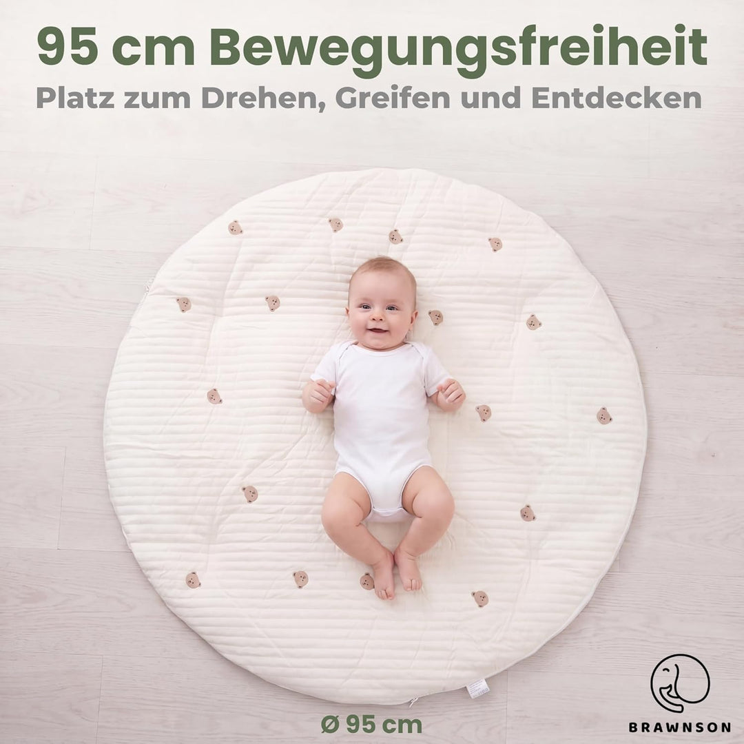 Baby Spielbogen aus Holz mit Spielmatte – 2 Bezüge inklusive – Montessori Baby Gym – Extra dicke 4 c