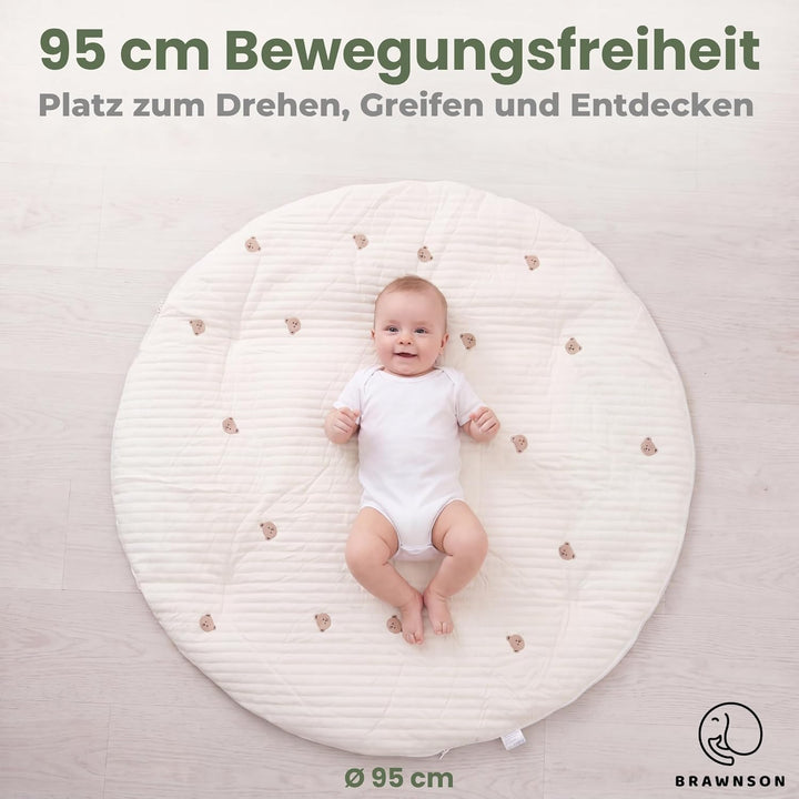 Baby Spielbogen aus Holz mit Spielmatte – 2 Bezüge inklusive – Montessori Baby Gym – Extra dicke 4 c