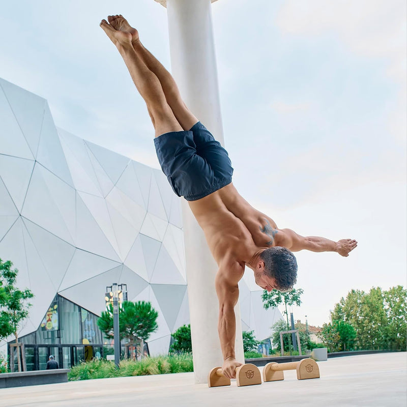 Eric Flag Holz Parallettes Liegestützgriffe, Handstand-Barren Lange für Fitness, Gym, Street Workout