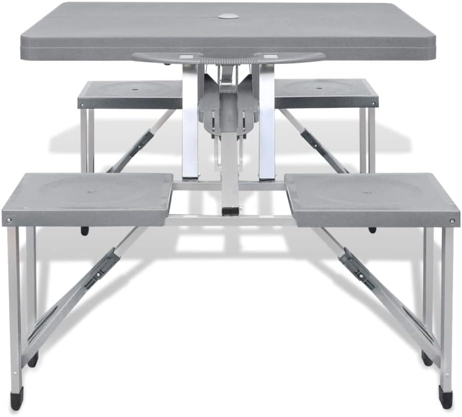 vidaXL Campingtisch Gartentisch mit 4 Hockern Klappbar Alu Extra Leicht Grau, Grau