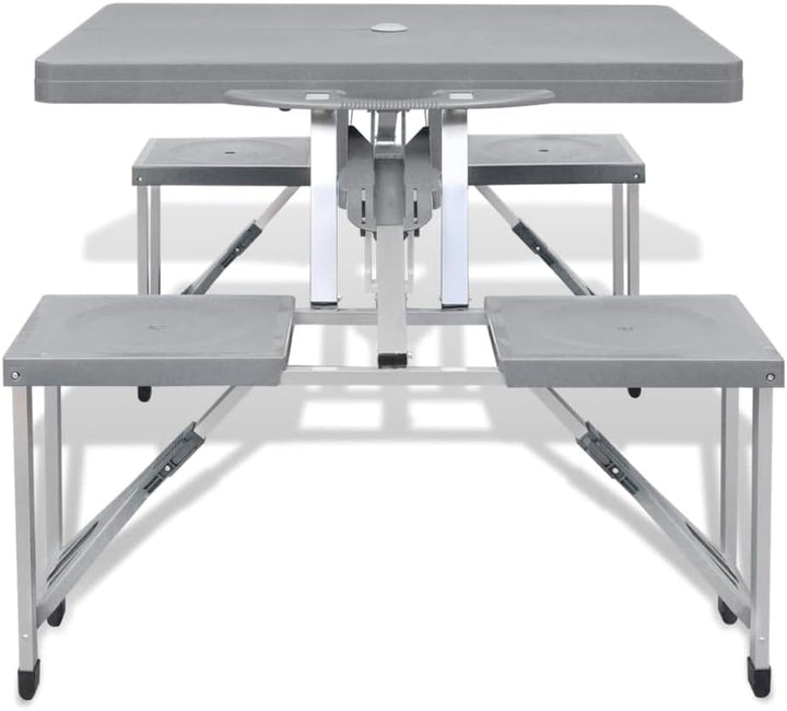 vidaXL Campingtisch Gartentisch mit 4 Hockern Klappbar Alu Extra Leicht Grau, Grau