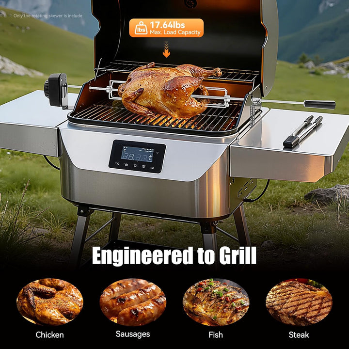 CHFUNE Edelstahl Grillspiess Set, Elektrischer Rotisserie, mit 2 Fleischnadeln,Motor, USB Leitung un