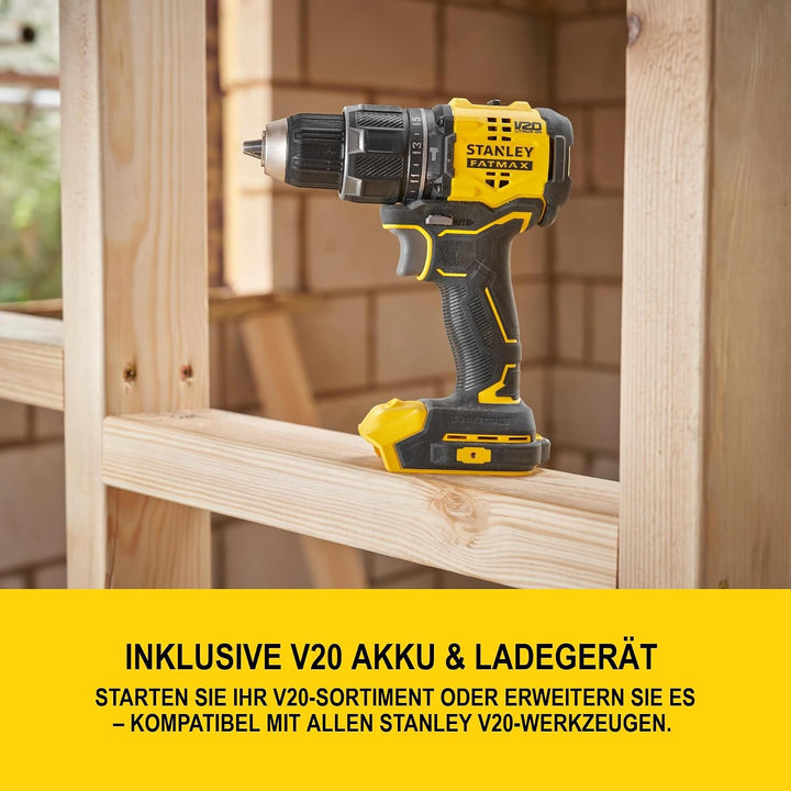 STANLEY V20 Akku-Schlagbohrschrauber, bürstenlos, 2-Gang, inklusive 2x 2,0 Ah Li-Ion-Akku, 1,25 A La